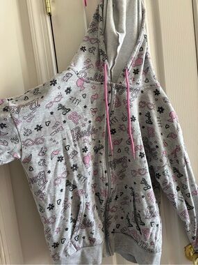 Barbie Pink & Gray All-Over Graphic Zip Hoodie and Sweatpants